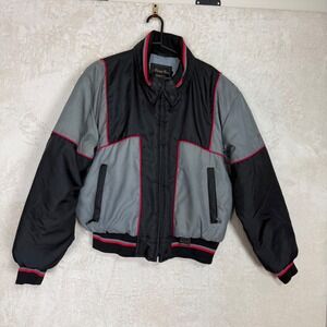 Yamaha Maxim Wear Vintage Bomber Jacket Mens Large Black Grey Red Racing Moto